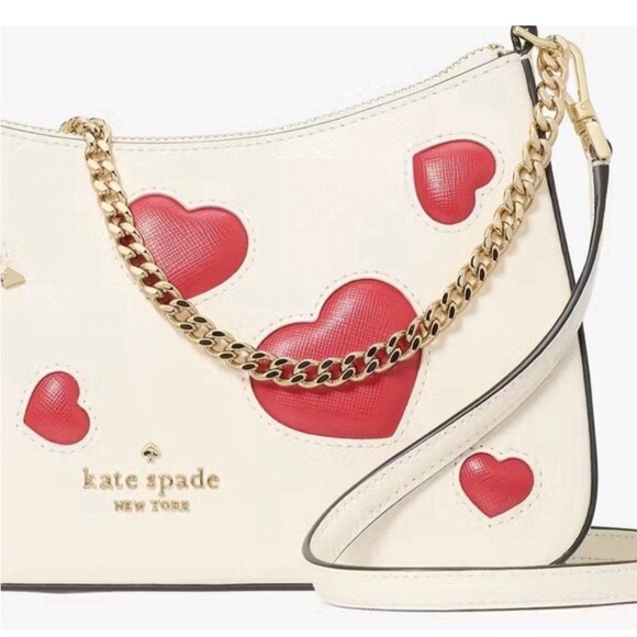 Kate Spade Puffy Heart Madison Convertible Crossbody Bag Meringue NWT KK221 - Picture 3 of 6